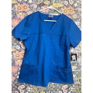 Dickies Women Royal Blue V Neck Scrub Top Short Sleeve Pockets Size L